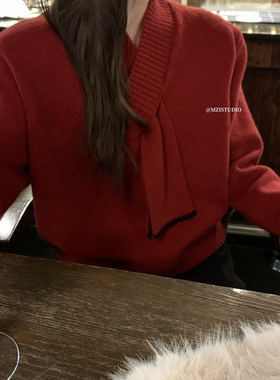 MZI STUDIO-感艺术家冬季设计感围脖一体休闲简约套头毛衣25216#