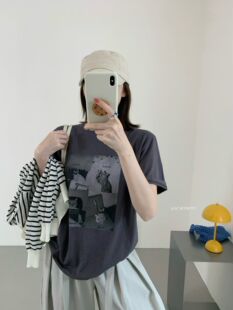 ACME 夏季 百搭可爱猫咪印花短袖 T恤女宽松圆领上衣w325 PRETTY韩版