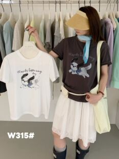 ACME T恤上衣女w315 PRETTY韩系简约百搭圆领波点丝巾小狗印花短袖