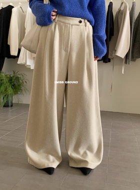 IMISS韩标高品质侧扣羊毛尼宽松休闲裤H60901