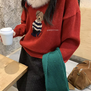 配可拆卸环保毛领 熊舒适可爱软糯套头保暖毛衣 25209 STUDIO MZI
