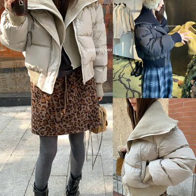 MZI STUDIO-感冬日时尚针织拼接翻领縫衍时尚保暖羽绒服外套17308