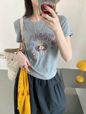 ACME PRETTY 韩版春夏百搭正肩显瘦字母印花短袖T恤圆领上衣w297