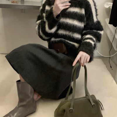 VIVIS TYPE-冬上新V领条纹拉毛毛衣毛衣3162#