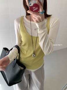 气质百搭氛围感E126 T恤针织两件套韩版 ACME PRETTY吊带背心长袖