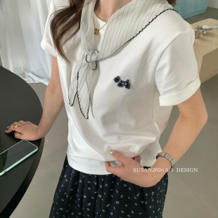 配丝巾 T恤 Si99 夏上新韩系ins简约博主风短袖 SUSAN