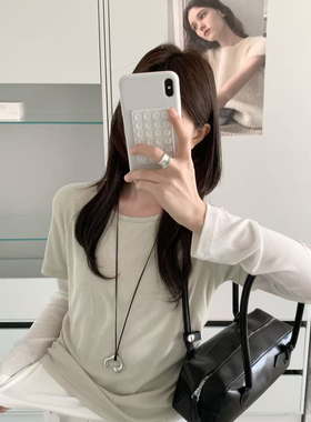 ULOUR/U粒-26年早春假两件套设计打底长袖T恤75023