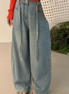 ULOUR/U粒-26年早春满钻满钻马年满赚牛仔裤(配腰绳)u1009