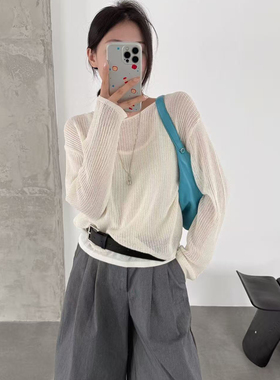 ULOUR/U粒-春韩系镂空针织衫+背心两件套搭配裤装就很可套装1561