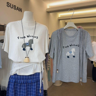 配披肩 T恤 3262s 夏上新王炸补单不停韩系卡通印花小马短袖 SUSAN
