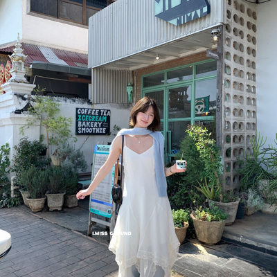 IMISS-26年早春韩标仙仙儿气质蕾丝不规则连衣裙R80901