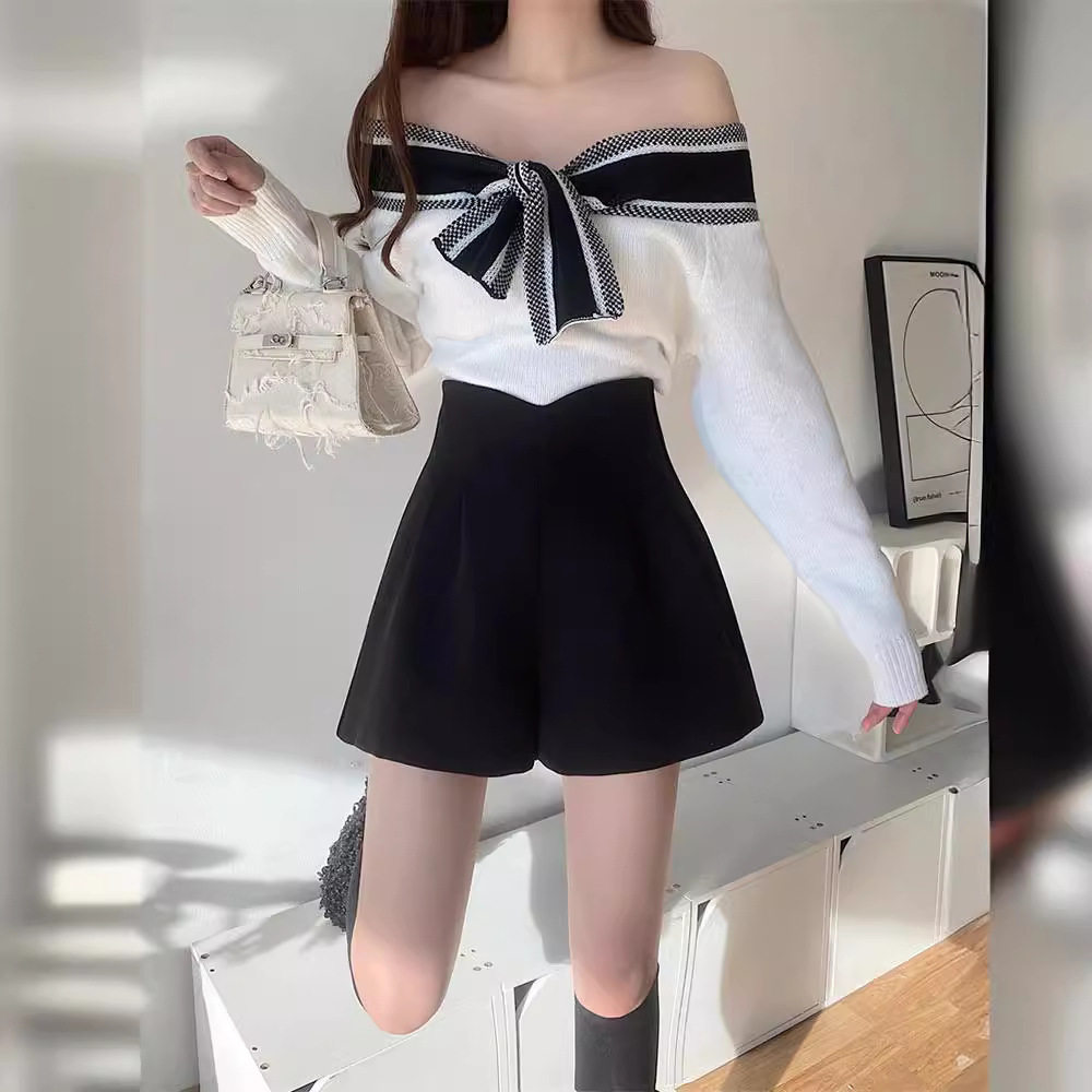 小仙女毛呢休闲短裤女秋冬外穿学院风阔腿靴裤小个子花苞高腰显瘦