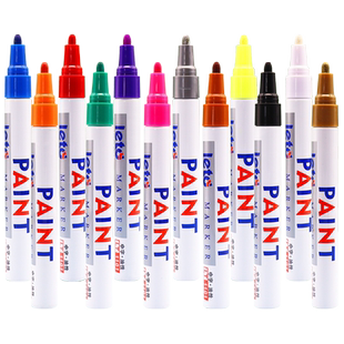 红色油漆笔工业不掉色防水记号笔补漆笔红笔细头粗头金属轮胎笔描胎模型汽车用画鞋用的批发补漆涂鸦笔红漆笔