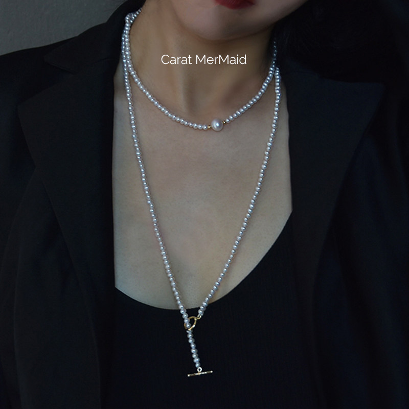 CMM官方正品珍珠毛衣链长款女双层长珍珠项链毛衣链女简约叠戴新