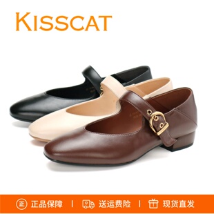 KISSCAT接吻猫2026玛丽珍鞋西西里岛低跟两穿一字带法式单鞋女鞋