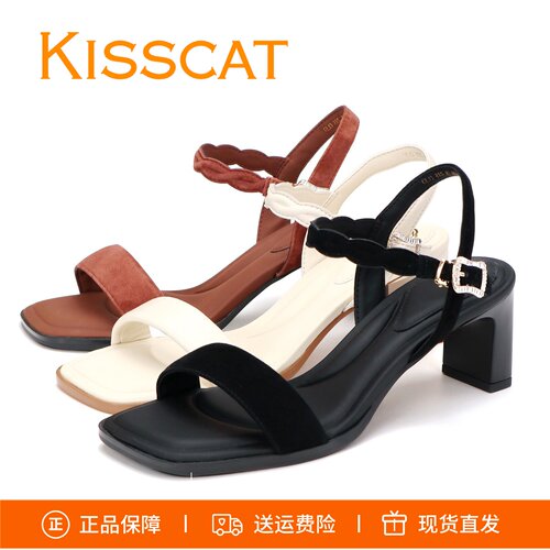 接吻猫粗高跟凉鞋女鞋K76303A-14