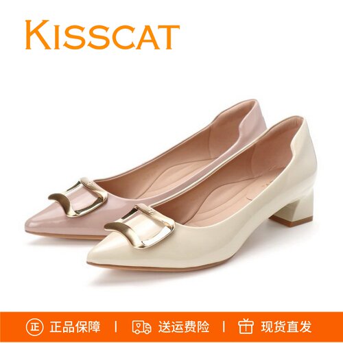 接吻猫单鞋牛漆皮粗跟KA65165-10