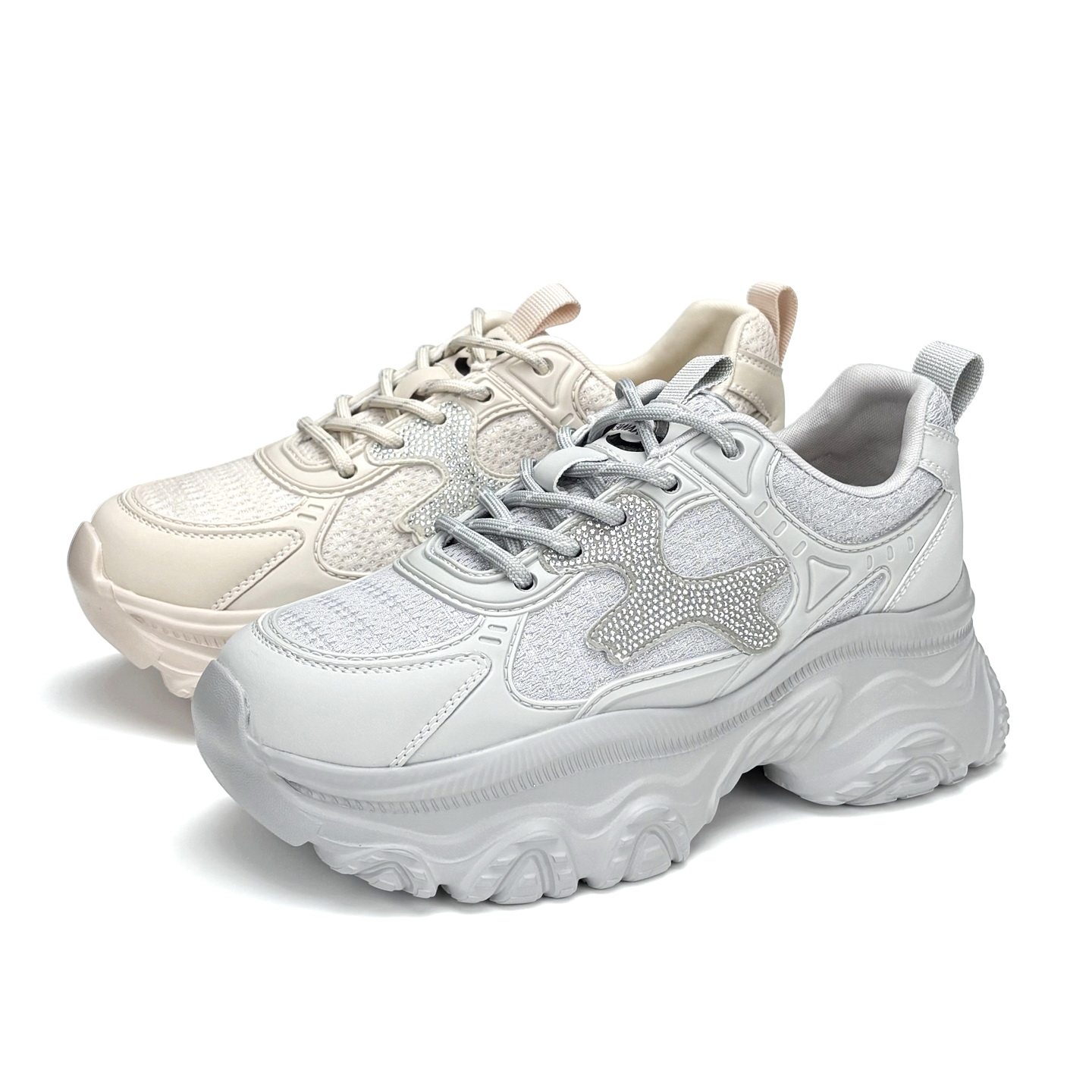 千百度2026圆头厚底系带水钻闪粉老爹鞋运动女鞋A26162705C09C13,女鞋,老爹鞋,淘宝优惠券,粉丝福利购,淘宝优惠卷