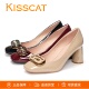 KA54551 特价 漆牛皮单鞋 女鞋 KISSCAT接吻猫2025法式 粗跟高跟鞋
