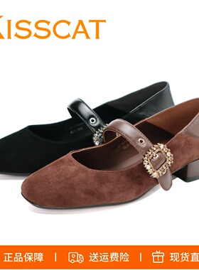 KISSCAT接吻猫2026新款两穿单鞋一字带玛丽珍平底不累脚单鞋女鞋