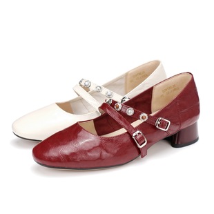 HARSON哈森2026新款圆头粗跟复古双扣带真皮玛丽珍鞋女鞋HL267402