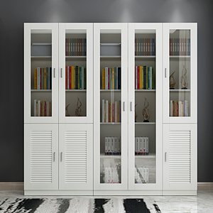 简约现代自由组合玻璃门书橱书架书柜带门简易置物架储物柜子