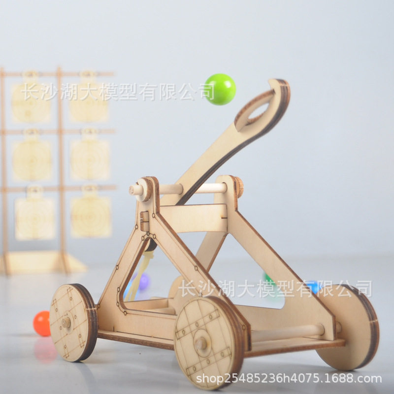 木制玩具攻城车抛石机投石车diy手工拼装模型学生手工课创意益智