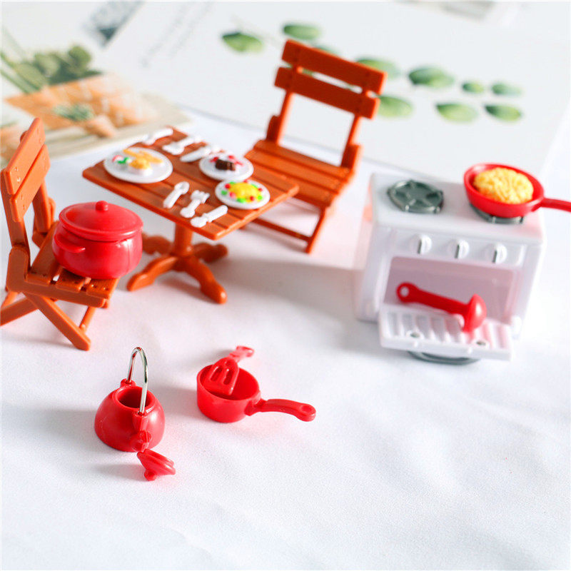 Dollhouse娃娃屋 微缩食玩场景 家具模型袖珍玩具 方形餐桌椅