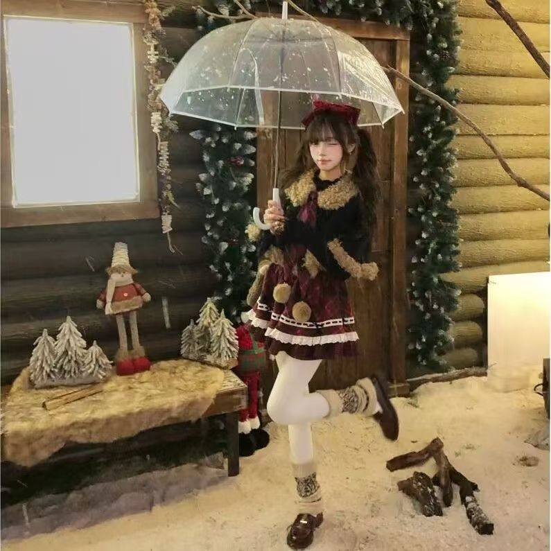 2025圣诞恋歌冬日氛围感斗篷+红格纹连衣裙套装甜美可爱两件套女,女装/女士精品,时尚套装,淘宝优惠券,粉丝福利购,淘宝优惠卷