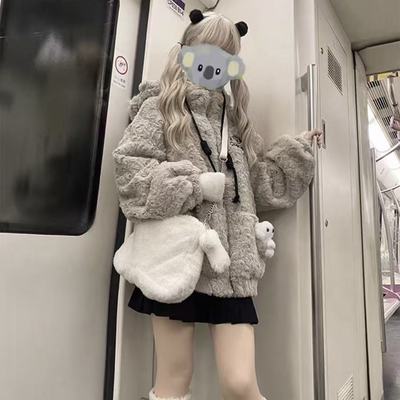 初中生女秋冬可爱连帽加绒加厚