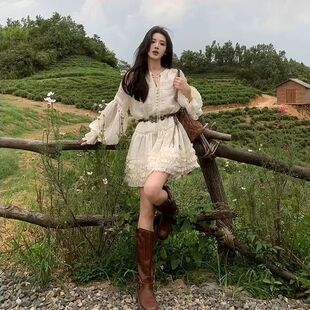 收腰灯笼新款克莱蒙2026春夏甜美连衣裙长袖氛围法式气质短裙蛋糕