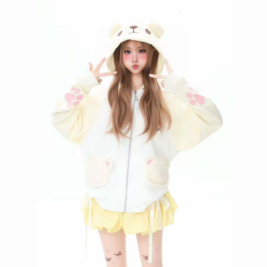 美式卡通小熊刺绣连帽卫衣外套