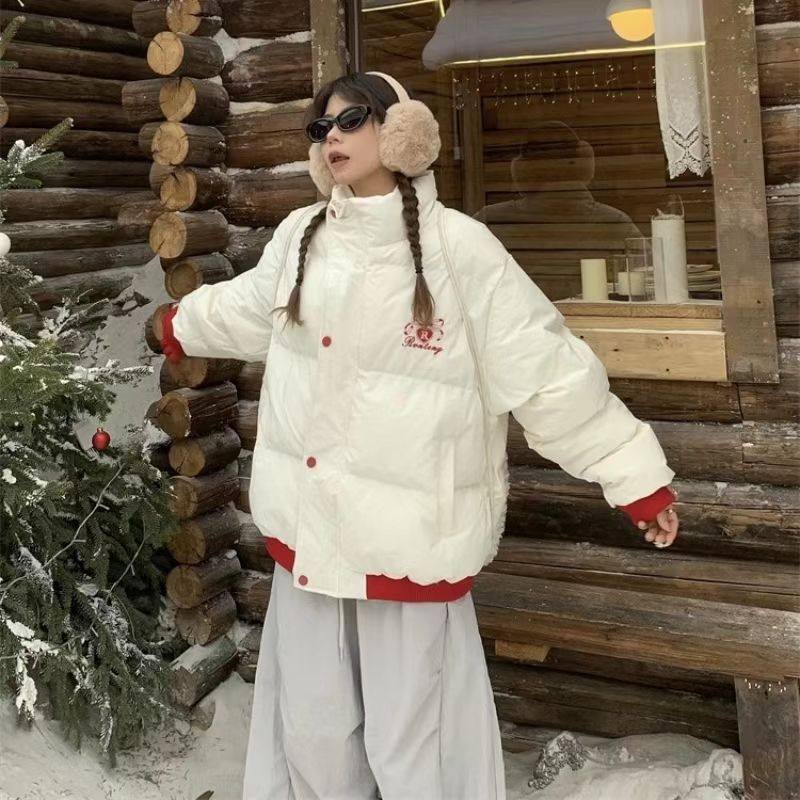 美式复古撞色刺绣立领冬季新款棉服外套女宽松休闲小个子棉衣上衣,女装/女士精品,短外套,淘宝优惠券,粉丝福利购,淘宝优惠卷