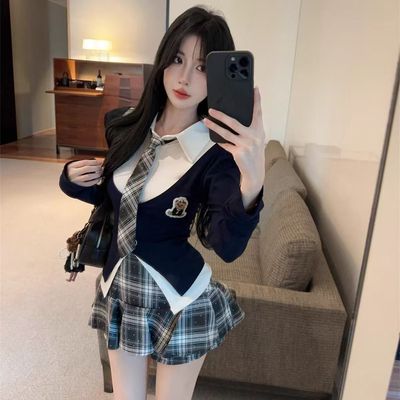 夏季韩系JK格纹衬衫短裙两件套