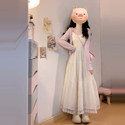 小个子韩系穿搭白色吊带连衣裙