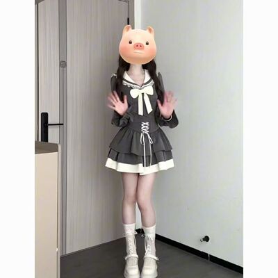 韩版海军领JK套装蝴蝶结短裙
