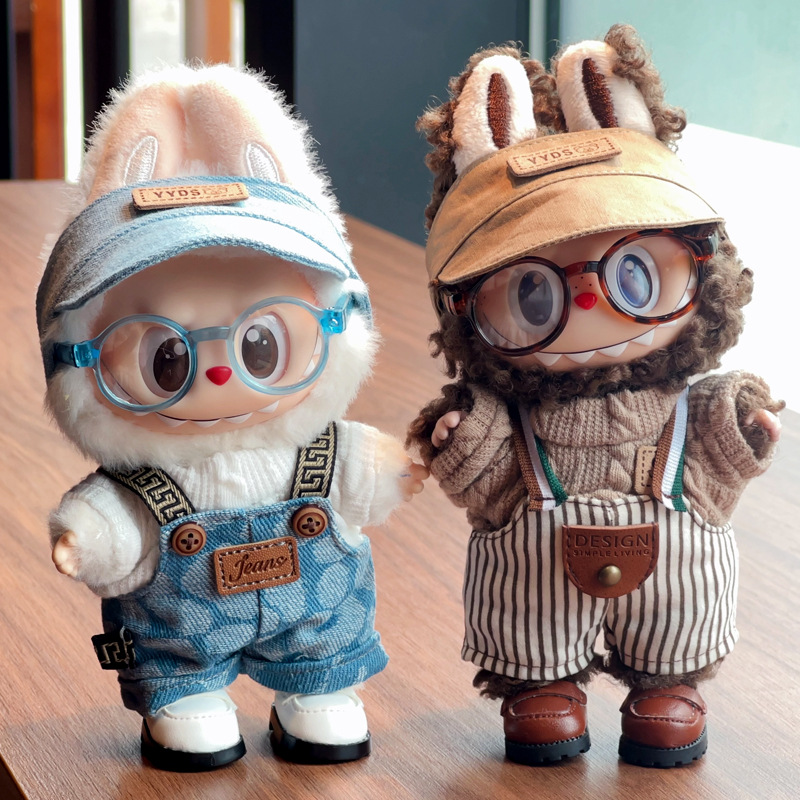 批发代发17cm一二三代labubu娃衣拉布布衣服鸭舌帽毛衣背带裤套装