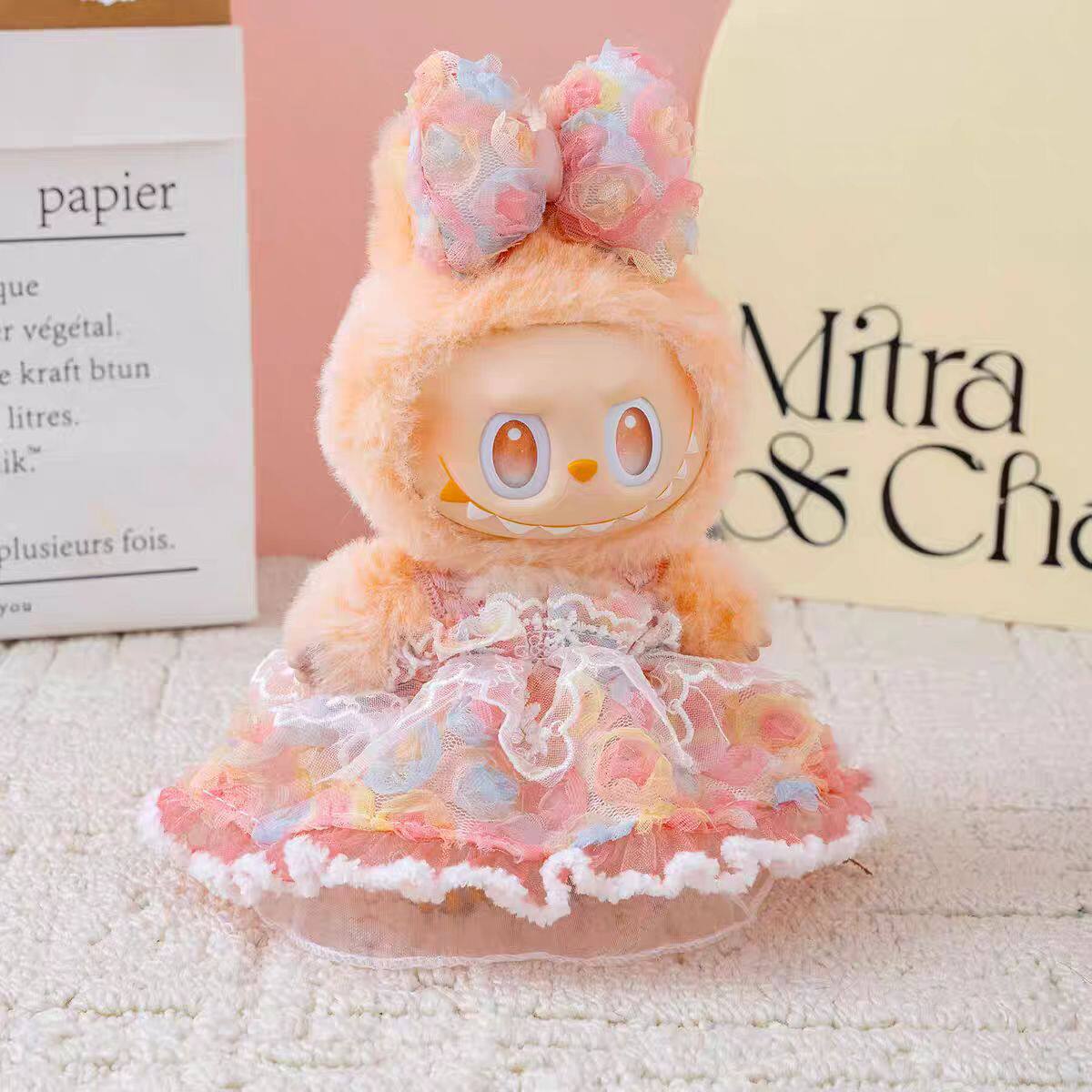 labubu一二三代娃衣拉布布衣服新款玫瑰裙子可穿17cm【不含玩偶】