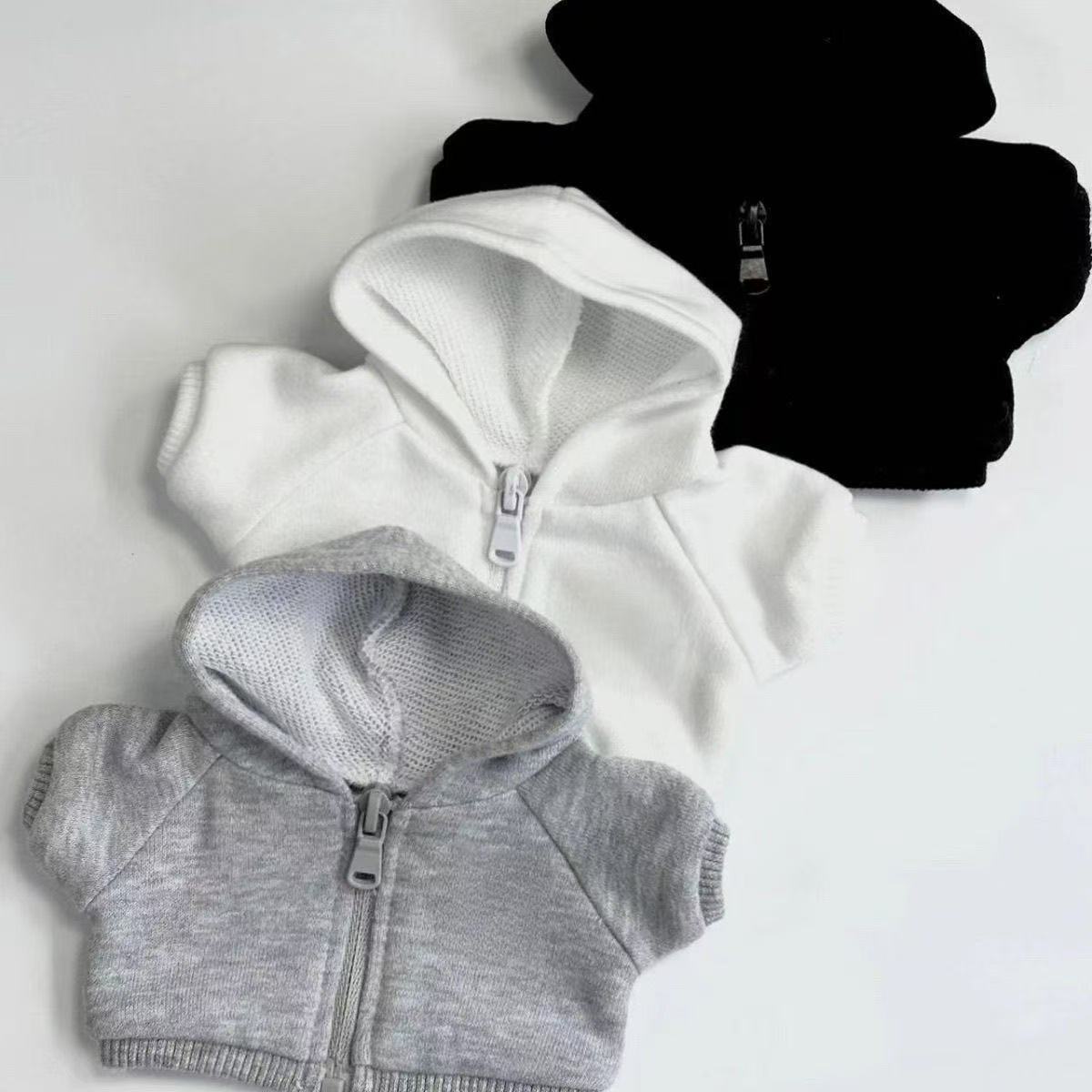 【现货批发】10cm棉花娃娃衣服娃衣无属性潮牌黑白灰连帽卫衣外套