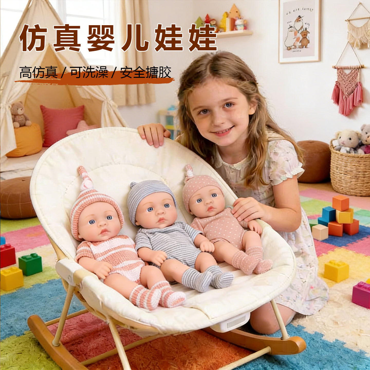 8寸仿真婴儿玩偶可爱公仔20cm搪胶重生娃娃软胶安抚儿童玩具礼物