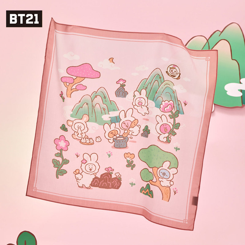 BT21防弹少年团K-Rabbit兔子手帕擦汗小方巾复古手绢随行洗脸巾