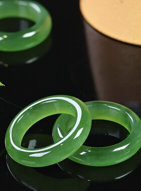 天然和田玉碧玉菠菜绿猫眼戒指18k金镶嵌玉石指环送礼物