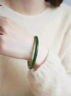 天然和田碧玉手镯碧玉圆条手镯细条叮当镯