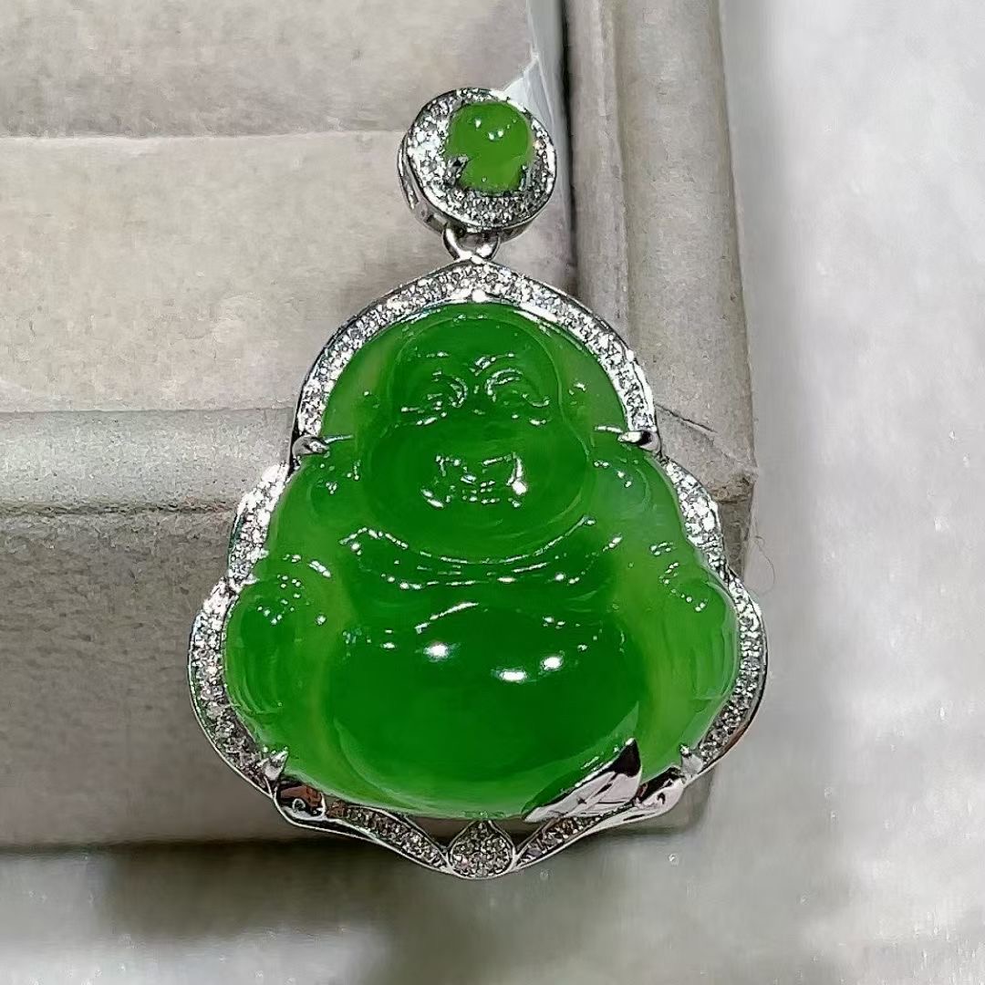 天然和田玉碧玉18k苹果绿佛公吊坠挂件玉石