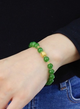 天然碧玉单圈8mm手链高冰菠菜绿阳绿搭硬金配件