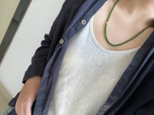 和田碧玉项链小米珠项链锁骨链菠菜绿和田玉老料冰绿