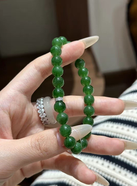 碧玉手串碧玉8mm没矿点辣色手串碧玉圆珠手串