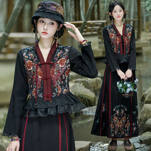 实拍新中式汉服中国风改良女装提花刺绣唐装民族风马面裙三套装