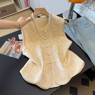 立体镶嵌提花刺绣圆弧下摆国风背心女马甲 改良新款 实拍新中式 春季