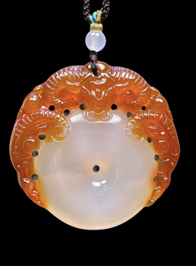 天然红玛瑙双面精雕俏色三阳开泰玉髓平安扣挂件吊坠项链毛衣链